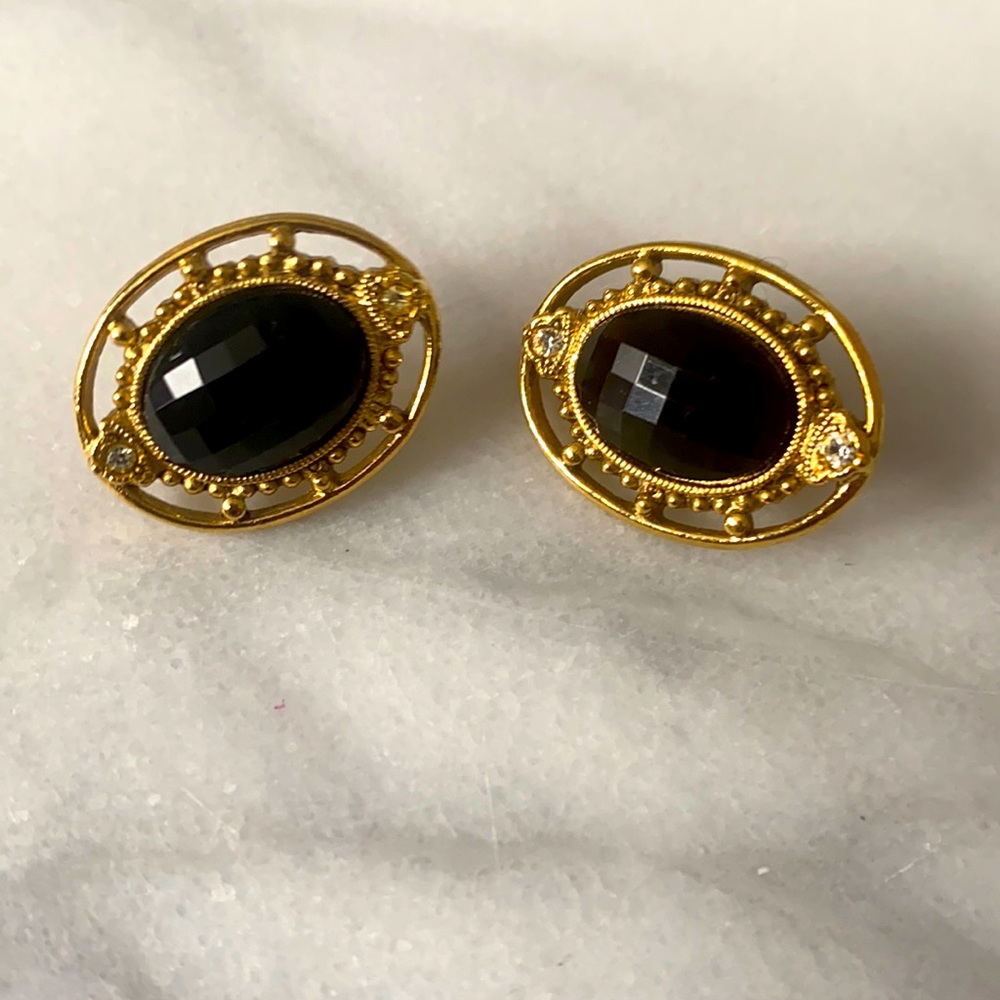 ❣️Vintage Black Onyx-Gold Art Deco Earrings❣️